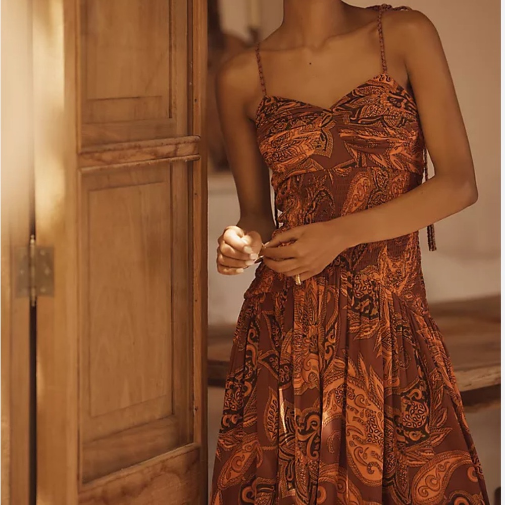 NEW NWT Farm Rio x Anthropologie Drop-Waist Printed Midi Dress - Picture 2 of 5